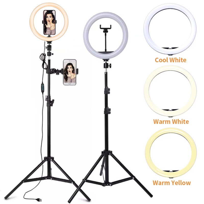 Photography Lighting Continuous - 6/10/12 インチ LED セルフィーリングライト調光可能な写真撮影 LED フィルランプ三脚リモコン付き電話ビデオライブ録画用