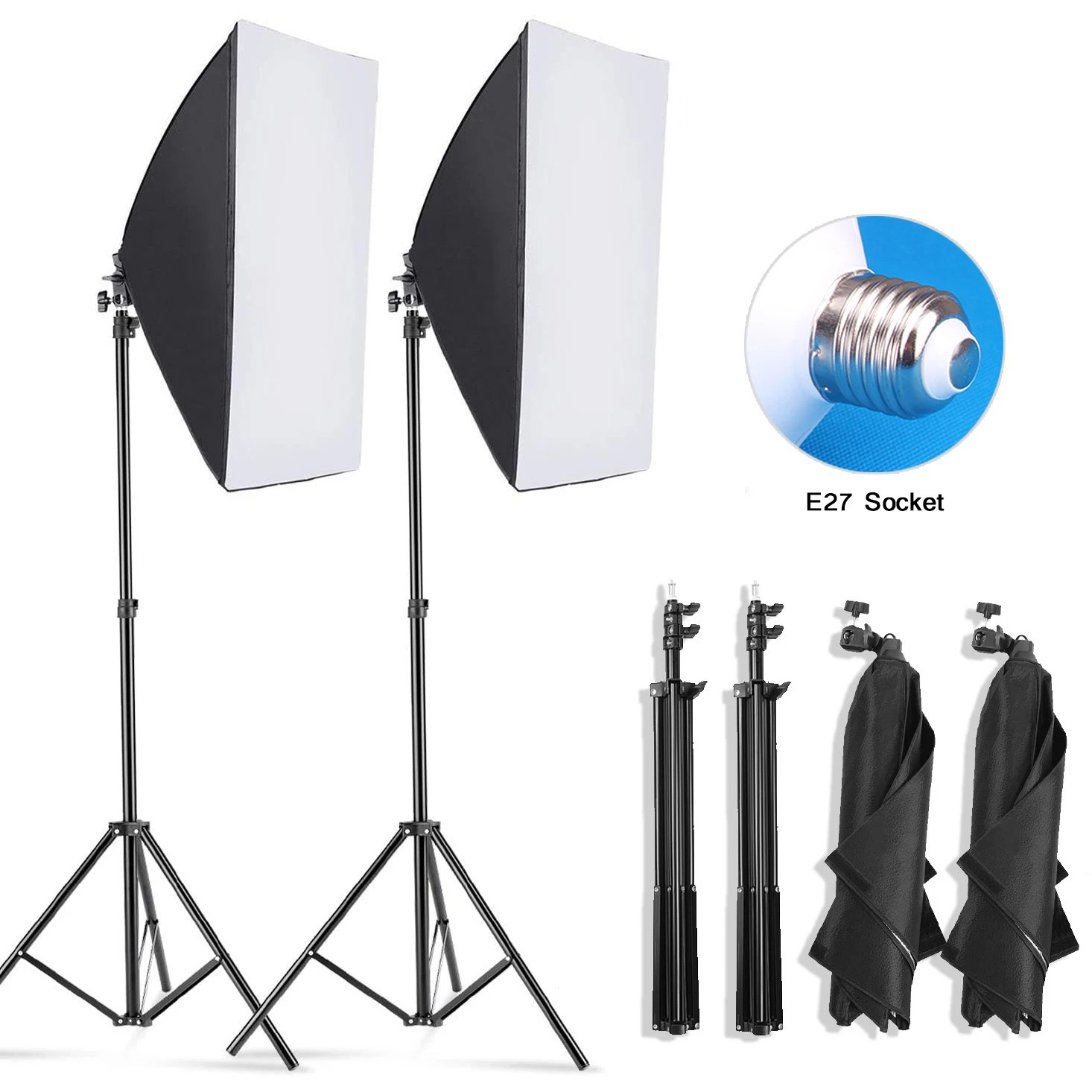 Photography Lighting Continuous - プロ写真撮影用ソフトボックス照明、三脚付きソフトボックス、E27写真用電球連続照明システム（写真スタジオ用）
