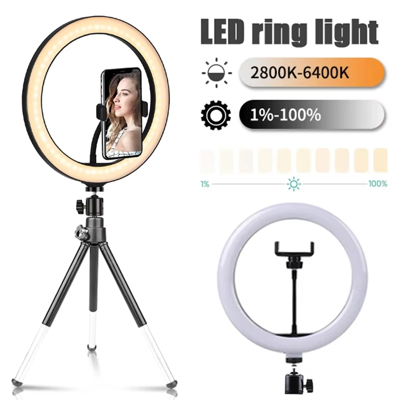 Photography Lighting Continuous - 10インチ自撮りリングライト写真撮影用フィルライトLEDリングランプ明るさ調整可能ランプライブストリーミングアクセサリーカメラフィルライト