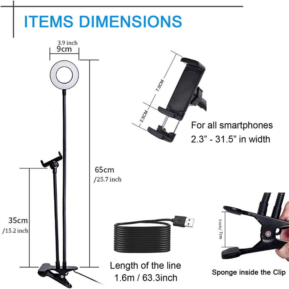 自撮りリングライト付きユニバーサルフレキシブル携帯電話ホルダ - Photography Lighting Continuous のレビューと価格