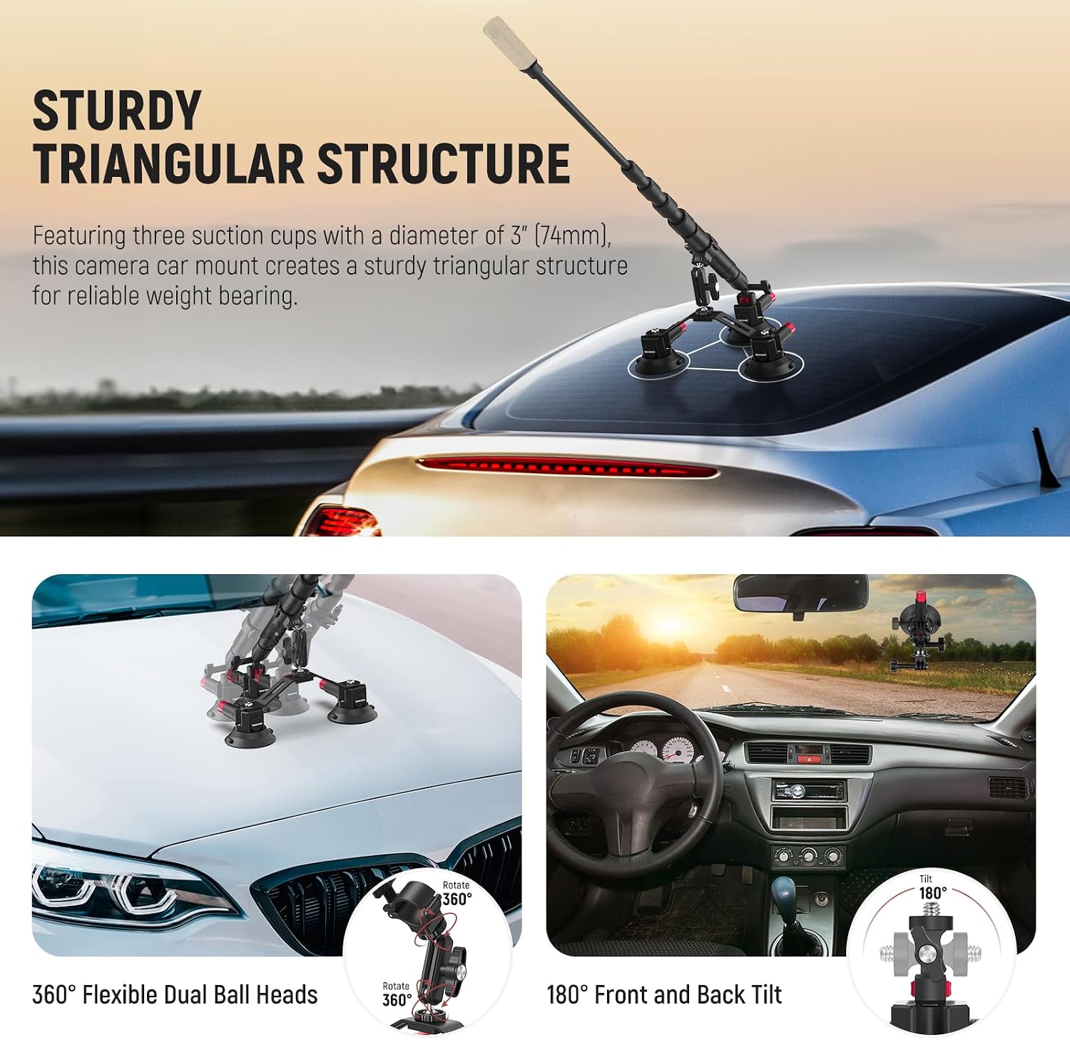 NEEWER トリプル吸盤式車載マウント Insta360  - Insta360 Camera X4 のレビューと価格