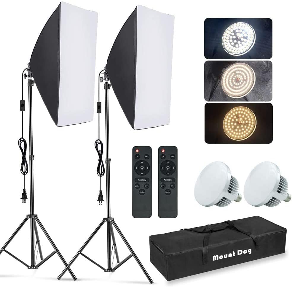 写真用ソフトボックス照明キット、2個セット 19.7インチ  - Photography Lighting Continuous のレビューと価格