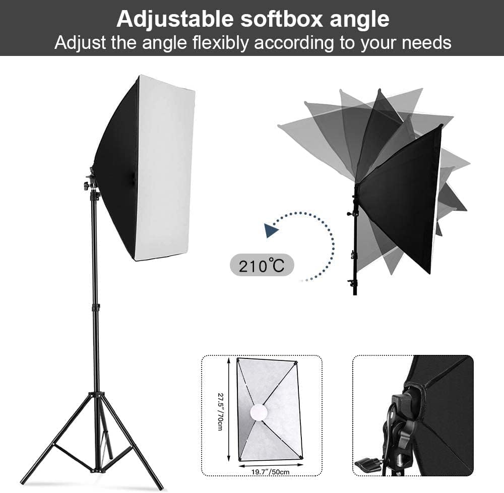 写真用ソフトボックス照明キット、2個セット 19.7インチ  - Photography Lighting Continuous のレビューと価格
