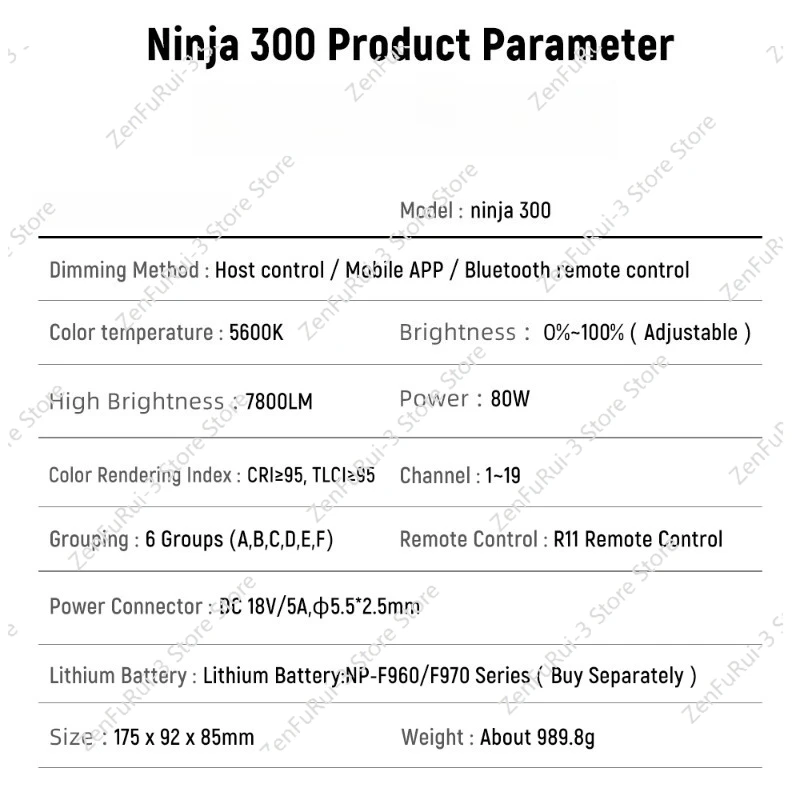 Ninja 300 80W LED連続ビデオライトマウントリ - Photography Lighting Continuous のレビューと価格